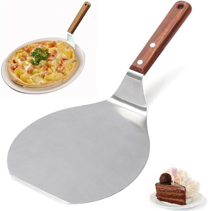 Stainless Steel Pizza Spatula Peel Shovel Cake Lifter Wood Handle Plate Holder Baking Tool Baking Homemade Pizza