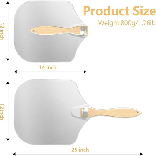 Aluminum Metal Pizza Peel with Foldable Wooden Handle,12x14 Inch Aluminum Pizza Peel,Pizza Paddle Foldable Pizza Spatula Paddle for Oven,Baking Homemade Bread