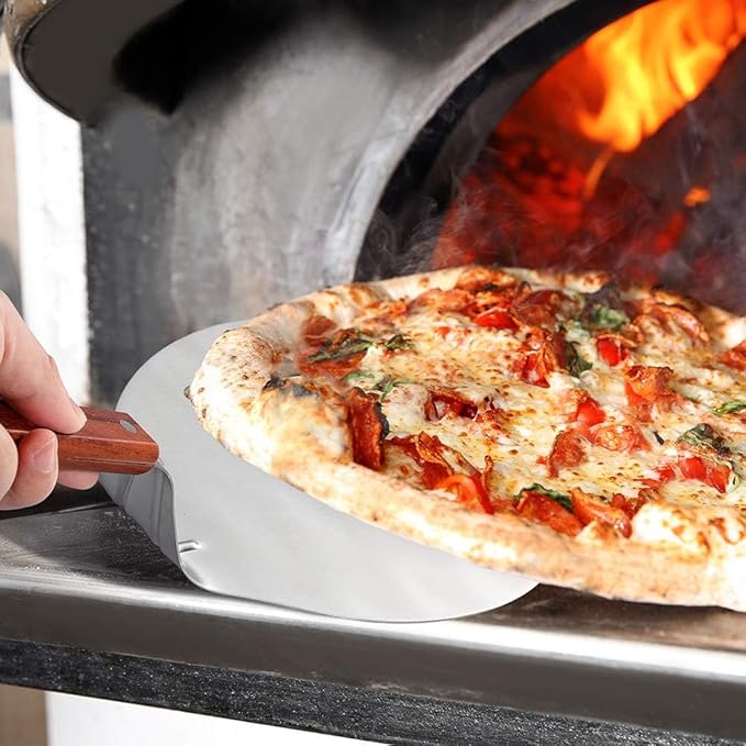 Stainless Steel Pizza Spatula Peel Shovel Cake Lifter Wood Handle Plate Holder Baking Tool Baking Homemade Pizza