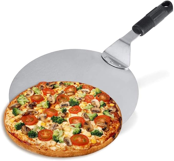 10-Inch Stainless Steel Round Pizza Peel with Non-Slip Handle – Ideal for Oven, Stone, Grill, and Baking Use
