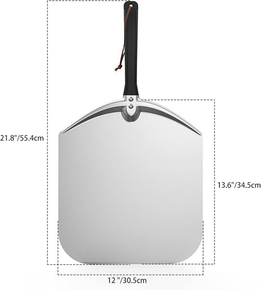 Aluminum Turning Pizza Peel for Oven and Grill, 12 x 14 Inch Pizza Spatula Turning Shovel for Baking Bread and Pie, Pizza Oven Accessories and Pizza Tools
