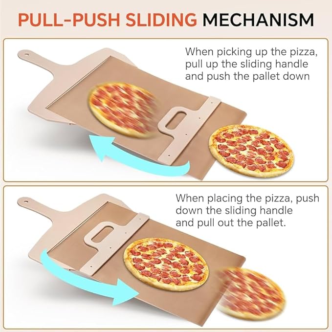 Premium Sliding Pizza Peel | Non-Stick Pizza Spatula Paddle with Wooden Handle | Smart Pizza Slider for Indoor & Outdoor Ovens