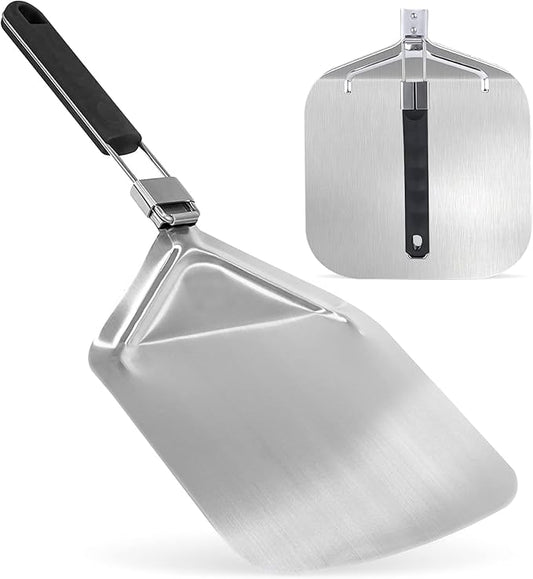 Foldable Handle Aluminum Pizza Peel – 12" Wide Lightweight Paddle with Stainless Steel Support and Rubber Grip