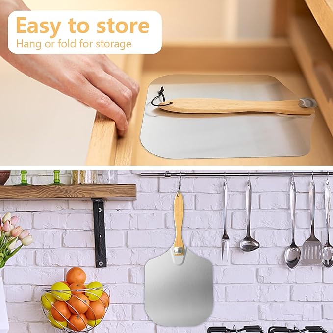 Aluminum Metal Pizza Peel with Foldable Wooden Handle,12x14 Inch Aluminum Pizza Peel,Pizza Paddle Foldable Pizza Spatula Paddle for Oven,Baking Homemade Bread