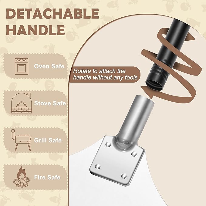 Aluminum Pizza Peel Spatula Set, 12 Inch Pizza Paddle Shovel, 14 Inch Metal Pizza Cutter Rocker, Pizza Oven Accessories Tools for Cooking Baking Turning Cutting, Long Detachable Handle
