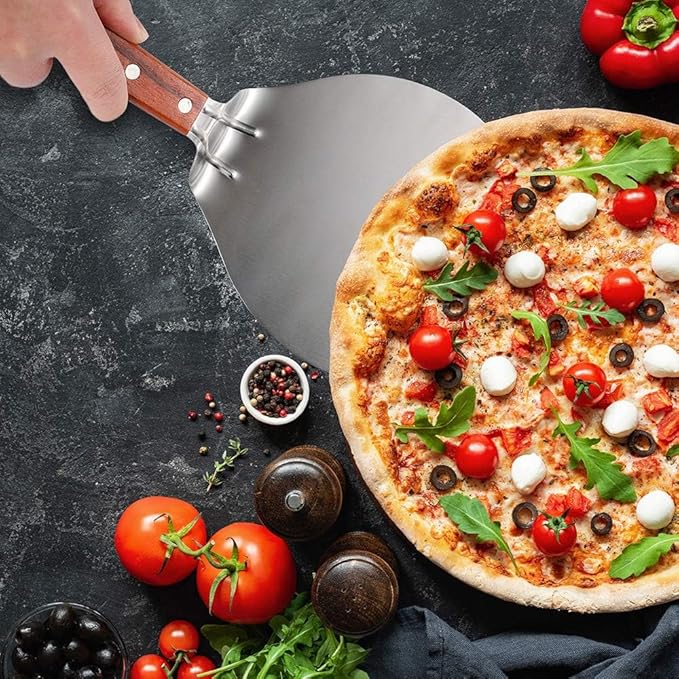 Stainless Steel Pizza Spatula Peel Shovel Cake Lifter Wood Handle Plate Holder Baking Tool Baking Homemade Pizza