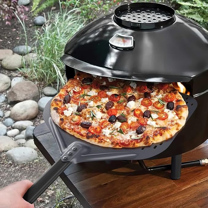 14" Perforated Pizza Peel, 14" x 16" Lightweight Aluminum Pizza Turning Peel, Commercial Pizza Paddle, 34 Inch Overall
