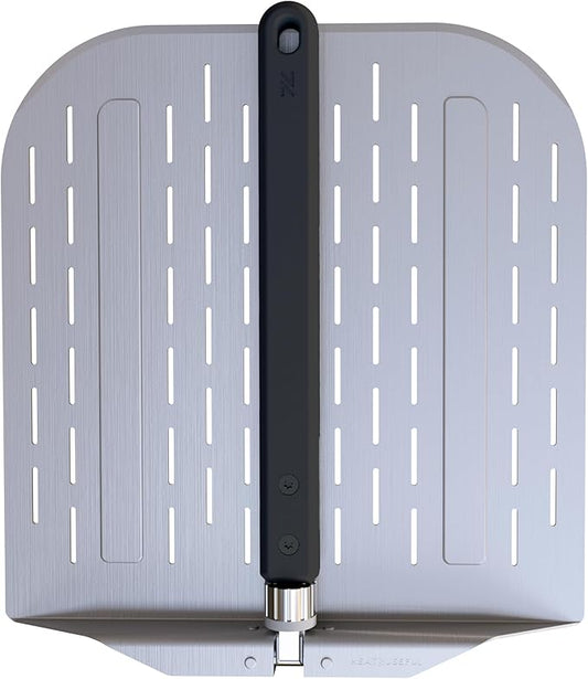 Upgraded Aluminum Pizza Peel with Perforated Blade – Folding Heat-Resistant Handle – 12"x14" Head – Professional Design for Ovens, Grills & Pizza Stones