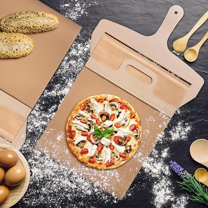 Premium Sliding Pizza Peel | Non-Stick Pizza Spatula Paddle with Wooden Handle | Smart Pizza Slider for Indoor & Outdoor Ovens