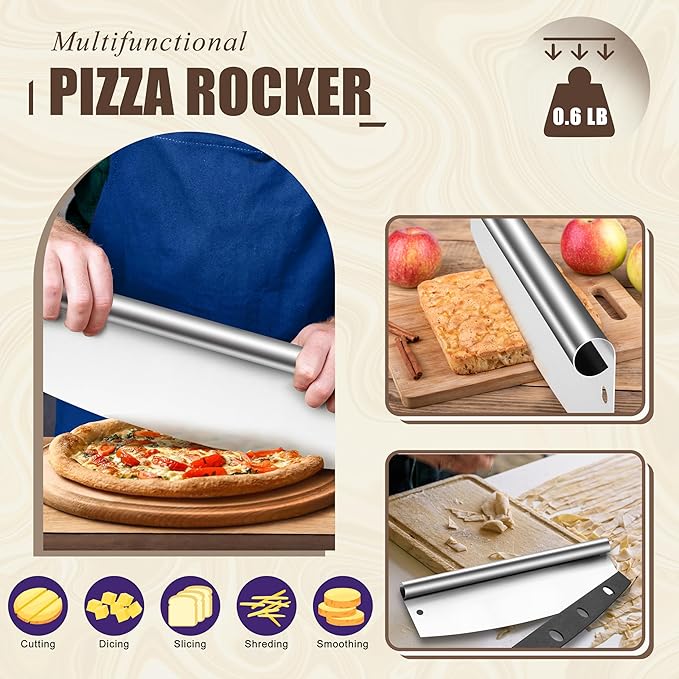 Aluminum Pizza Peel Spatula Set, 12 Inch Pizza Paddle Shovel, 14 Inch Metal Pizza Cutter Rocker, Pizza Oven Accessories Tools for Cooking Baking Turning Cutting, Long Detachable Handle