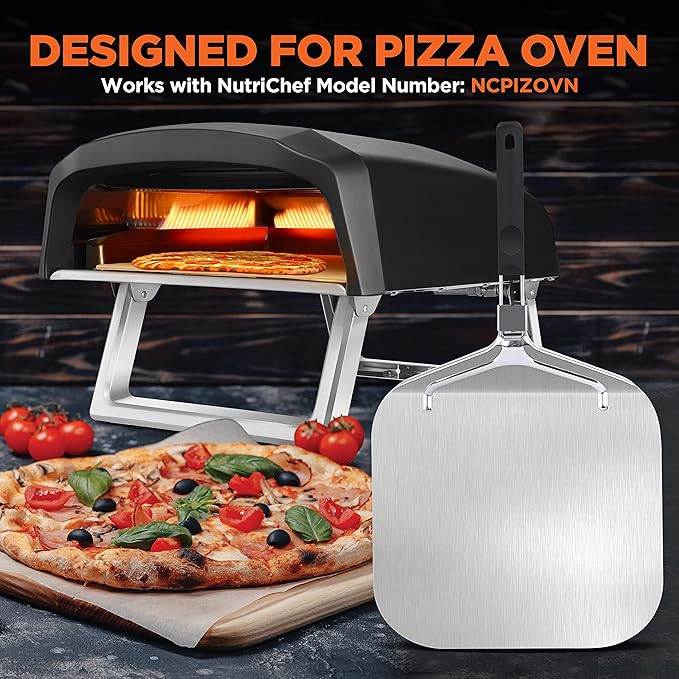 Foldable Handle Aluminum Pizza Peel – 12" Wide Lightweight Paddle with Stainless Steel Support and Rubber Grip